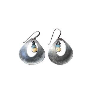 Marjorie Baer Hammered Geometric Discs with Turquoise Beads Dangle Earrings